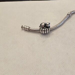 Silver Cat on Pumpkin Charm Bracelet